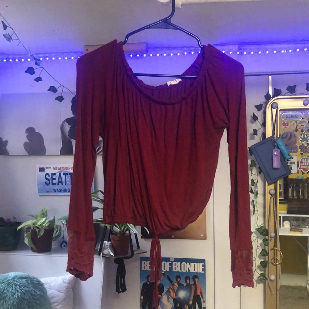 Burgundy Paper + Tee size small long sleeve shirt.